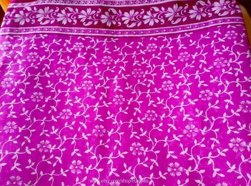 Bright Pink Sari Fabric By The Yard Floral Hand Print Designs