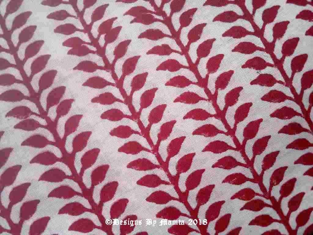 Red Leaves Block Print Fabric Designer Handmade Indian Fabrics